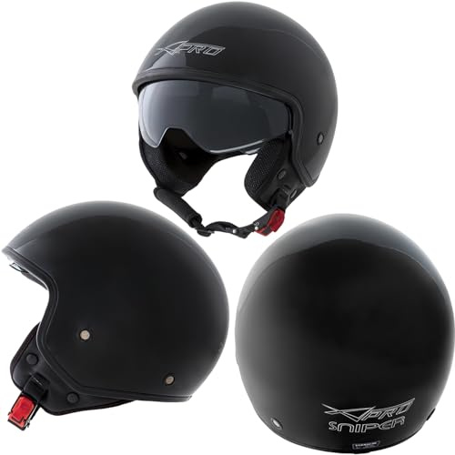 Casco Jet Demi Scooter Moto Omologato ECE 22-06 Visiera Parasole Nero XL