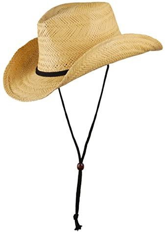 Scippis Cattleman Strohhut Herren Damen – Westernhut aus Papierstroh mit Kinnriemen – Sommerhut mit breiter Krempe – Sonnenschutz für Garten, Outdoor, Festival, L