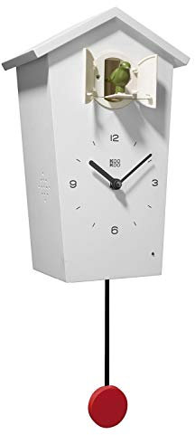 KOOKOO Birdhouse Weiss, Moderne Design Kuckucksuhr, mit 12 Vogelstimmen oder Kuckuck, Aufnahmen aus der Natur