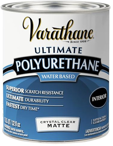 Varathane Water-Based Crystal-Clear Ultimate Polyurethane | Interior Wood Protection | Fast Dry Time | Easy Clean Up | Matte | Quart