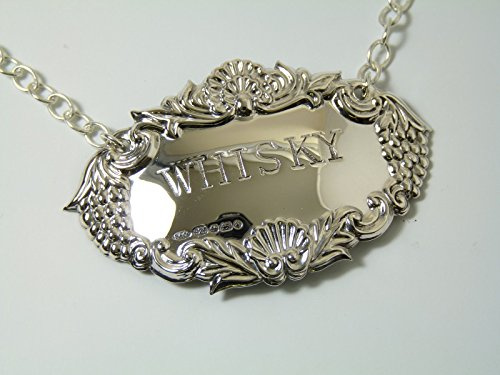 Etiqueta para decantador, plata de ley, diseño de uvas con texto Whisky, viene con caja