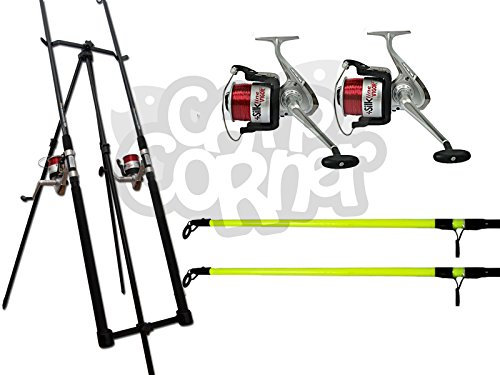 NGT Sea Fishing Beachcaster Set up 2x 12FT Rods 2x Reels With Line And Tripod