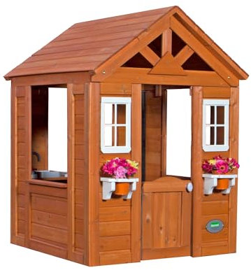 Backyard Discovery Timberlake 100% Cedar Wood Playhouse | Outdoor Garden Structure for Kids | Cubby House for Children | Toy Kitchen, Phone and Flowerpot Holders| For 2-7 Year Olds | Brown