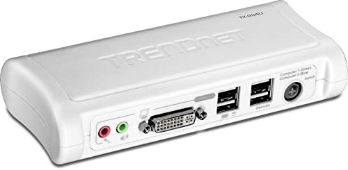 TRENDnet TK-204UK 2-Port DVI USB KVM Switch und Kabel Kit mit Audio (Manage Zwei PCs, 2 x USB Keyboard und Mouse Ports, 2 x Bonus USB 2.0 Ports, 2-Wege Audio Support), weiß