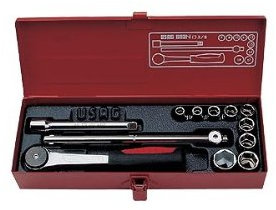 USAG 603 N 3/8 P - Assortimento con cricchetto 3/8 in cassetta di lamiera con bussole poligonali (12 pz) 603026