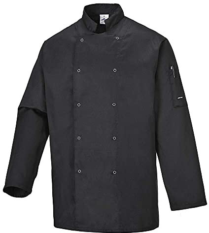 Portwest Chaqueta De Chef Suffolk, Tamaño: XL, Color: Negro, C833BKRXL