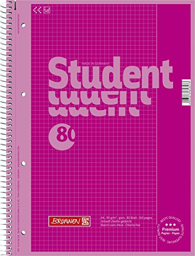 Brunnen 1067926126 Notizblock/Collegeblock Student Colour Code (A4 kariert, Lineatur 26, 90 g/m², 80 Blatt pink
