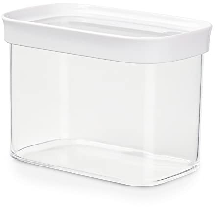 Emsa 513557 Boîte à provision pour produits secs, empilable, 100% hygiène et sécurité , 1.0 Litre, Rectangulaire, Blanc/Transparent, Optima