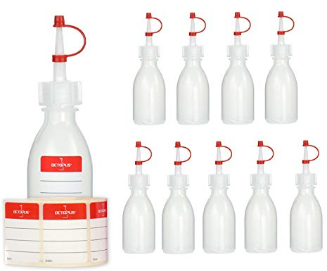 10 Spritzflaschen à 50 ml aus LDPE mit Dosierspitze und Schutzkappe rot | Für Klebstoffe, Tinten, Farben und Modellbau, ermöglicht punktgenaues Auftragen feiner Linien und kleiner Mengen