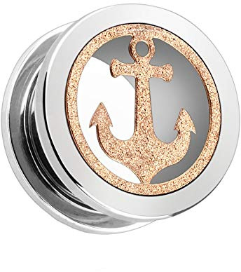 Treuheld® | Anker Glitzer Flesh Tunnel | Silber/Roségold | Stahl