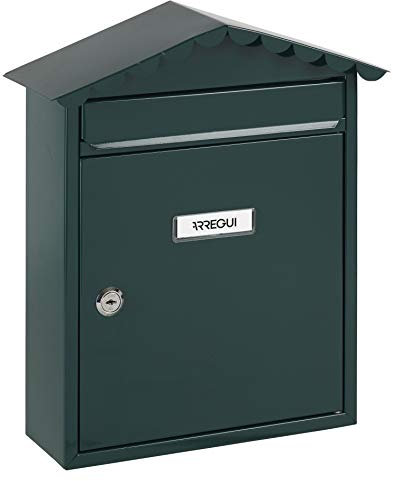 ARREGUI Visit E5743 Briefkasten aus Verzinktem Stahl, Größe M (DIN A4 Post), Wandbriefkasten für den Außenbereich, Postkasten für Draußen mit Namensschild, Einwurfklappe und Schutzdach, Grün