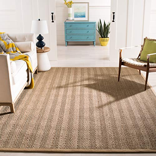 SAFAVIEH Area Rug 8x10 - Natural Fiber Collection - Large - Natural & Beige, Seagrass, Herringbone Pattern with Border (NF115A)