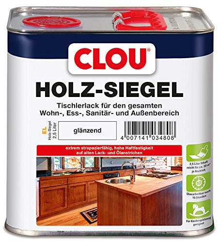 CLOU Holz-Siegel Tischlerlack: Premium Klarlack zur Lackierung von Möbeln, Treppen, Parkett und im Garten, glänzend, 2,50 L