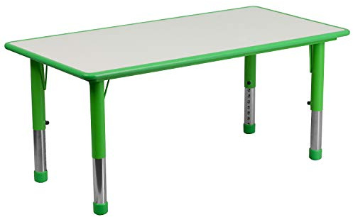 Flash Furniture Wren 23.625''W x 47.25''L Rectangular Green Plastic Height Adjustable Activity Table with Grey Top