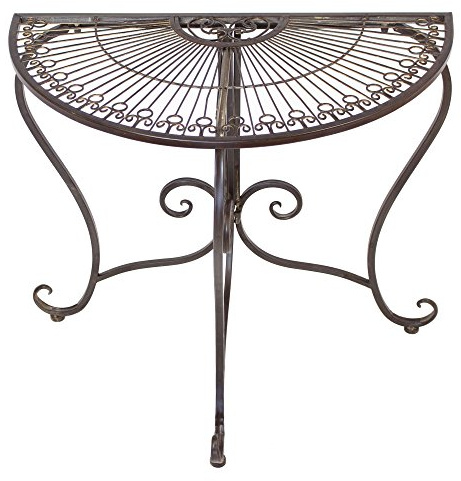 FRANK FLECHTWAREN Konsolentisch Halbrund Flurtisch Beistelltisch Konsole Provencal 80 x 42 x 76 cm,Metall | Halbrund, Metall, Rankenmuster, Flurtisch, Beistelltisch