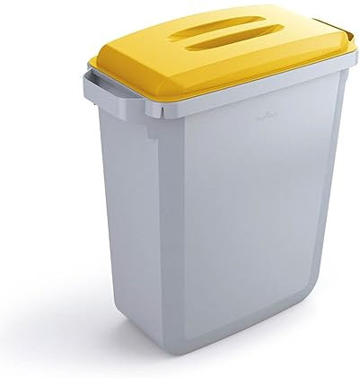 Durable DURABIN Grey Square Recycling Bin + Yellow Lid | Food Safe | 90L