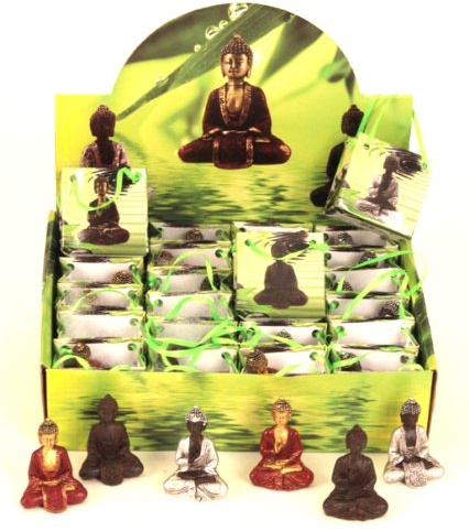 24 Buddha Figuren je ca. 5cm Asiatische Figuren im Display und Geschenktüte