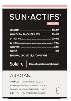 Sunactifs - Complement Alimentaire Autobronzant & Préparateur Solaire - Vitamine D, Cuivre, Zinc, Selenium - Aragan - 30 gélules - 15 à 30 jours