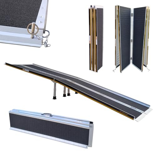 WORHAN® Rollstuhl Rampe 305cm klappbar 272kg faltbar Mobil Aluminium rutschfeste Rollstuhlrampe 3.05m R10J