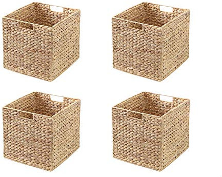 Kallax Körbe 4er-Set | Naturprodukt Wasserhyazinthe | Passgenau für Kallax Regal | 34 x 32 x 32 cm | Aufbewahrungskorb | Regalbox | Storage Box | Stabil, klappbar, faltbar | Sparpreis