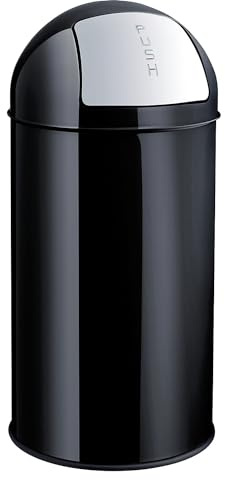 helit H2401795 - Push-Abfallbehälter „the dome“ 30 L, schwarz | Mülleimer mit Push-Einwurfklappe, verzinktem Metall-Innenbehälter und Gummibodenring