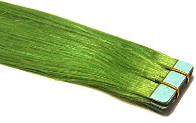 Tape In/On 100% Echthaar Remy Hair Extensions Haarverlängerung 2,5g / Tresse (40cm - 10 Tressen - Grün)