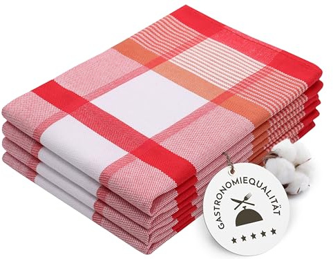 ZOLLNER 4er Set Geschirrtücher Baumwolle in 50x70 cm - saugstarke und robuste Küchentücher - waschbar bis 60°C – in rot kariert - Gastronomiequalität - Oeko Tex® Zertifiziert