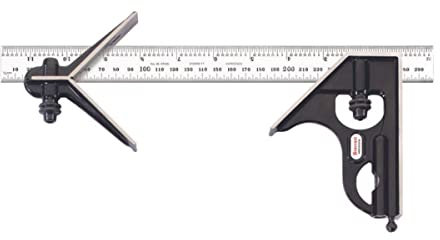 Starrett C33MEHC-300 geschmiedete, gehärtete Stahl-Vierkant- und Mittelköpfe mit satiniertem Chrom-Klingen-Kombinationswinkel, glatte schwarze Emaille-Oberfläche, 300 mm Größe