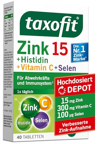 taxofit Zink 15 + Histidin + Vitamin C | für das Immunsystem | 40 St