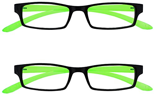 UV Reader Noir Vert Lumineux Cou Lunettes De Lecture Valeur Pack 2 Femmes Hommes UVR2PK021 +1,50