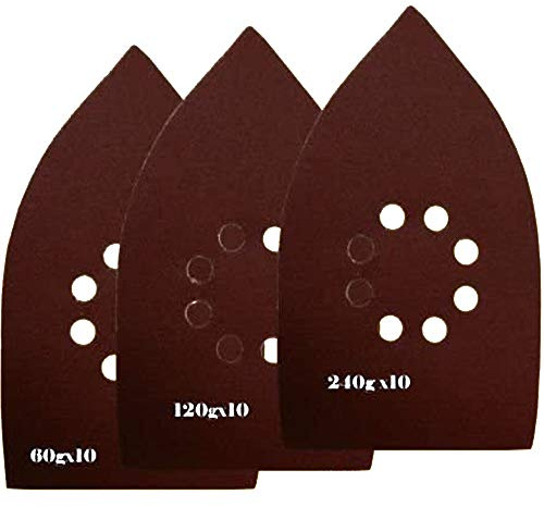 30 Assorted (60/120/240 Grits) Large Mouse Detail Sander Sandpaper Sanding Paper Hook & Loop Assorted 60 80 120 180 240 320 Grits for Black and Decker Mega Mouse Cyclon Sandstorm Craftsman