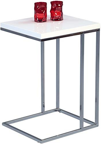 M2 Kollektion Beistelltisch Michi, Gestell Metall verchromt, Deckplatte Dekor weiß Hochglanz, 22 mm