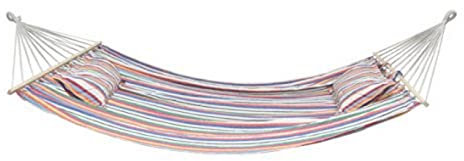 Kronenburg Stabhängematte 220 x 160 cm mit 2 Kissen, Belastbarkeit bis 300 kg – Mehrpersonenhängematte Indoor & Outdoor