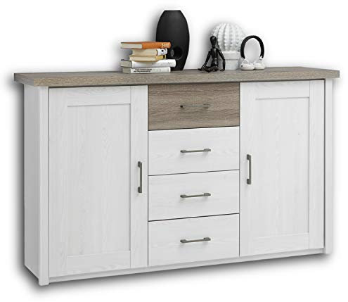 LUCA Elegante Schlafzimmer Kommode im Landhausstil - stilvolles & ausdrucksstarkes Sideboard in Pinie Weiß / Trüffel für Ihr Schlafzimmer - 150 x 90 x 42 cm (B/H/T)