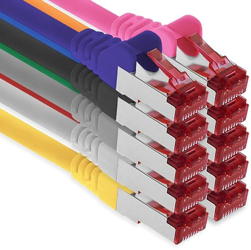 1aTTack.de - 10x 1m cavo patch CAT6 S/FTP schermatura PIMF CAT.6 cavo di rete RJ45 cavo Ethernet DSL router LAN switch modem pannello patch - 10 colori