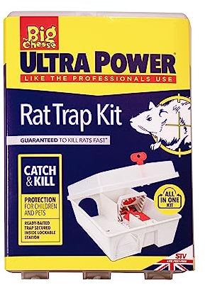 The Big Cheese Ultra Power Ready-Baited Rat Trap Kit - Reusable Rodent Trap For Indoor & Outdoor Use - Humane Pest Trap - Easy to Clean Plastic Rat Station With Prebaited Trap