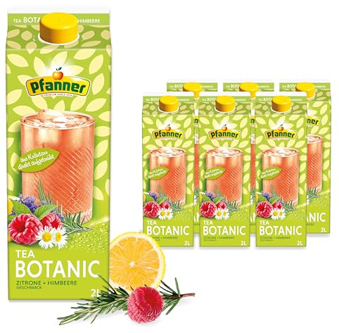Pfanner Tè gelato Botanic Tea Lampone Rosmarino Limited Edition in confezione di scorte – Tè alle erbe con succo di lampone e sapore di rosmarino raffinato (6 x 2 l)