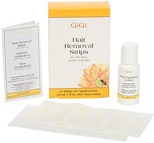 Gigi Wax Strips for Hair Removal – 12 Facial Wax Strips for Women with Post Epilation Lotion, At Home Waxing Kit