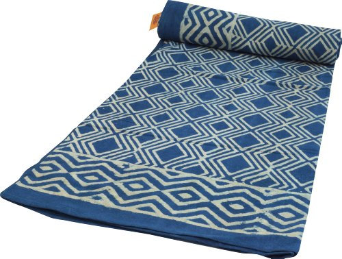 GURU SHOP Blockdruck Tagesdecke, Bett & Sofaüberwurf, Handgearbeiteter Wandbehang, Wandtuch - Design 1, Size:Double 225x275 cm