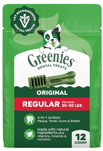 Greenies Veterinarian-Recommended Adult Natural Dental Dog Treats Regular Size, Dog Dental Chews, Original Flavor, 12 oz. Pack, 12 Count