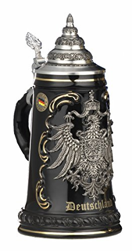 German Beer Stein black Deutschland pewter eagle Stein 0.5 liter tankard, beer mug KI 415-SZA 0,5L Deutschland by ISDD Cuckoo Clocks