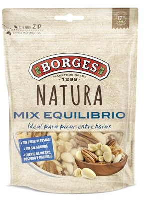 Borges - Cocktail Variado de Nueces de California, Almendras, Avellanas y Nueces Pecanas Natura Equilibrio - Con alto contenido en Ácidos Grasos, Ácido Linocélico, Fibra, Magnesio - Sin Gluten - 130g