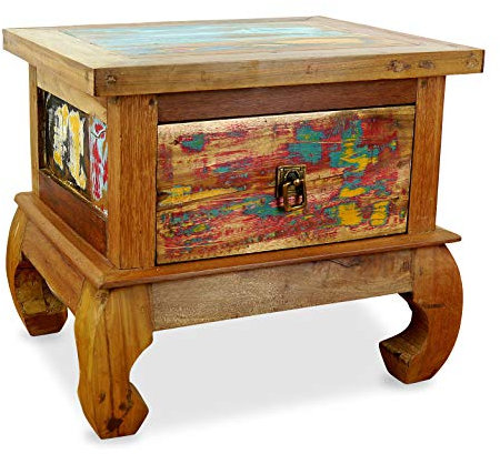 livasia Asiatischer Nachttisch aus Massivholz – 45x35x40cm – handgefertigter Beistelltisch aus Holz aus Java, recyceltes & versiegeltes Teakholz von ehemaligen Fischerbooten, Vintage Look