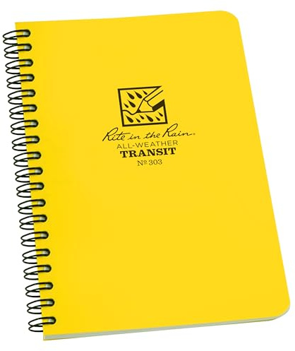 Rite in the Rain Weatherproof Side Spiral Notebook, 4.625 x 7, Yellow Cover, Transit Pattern (No. 303)