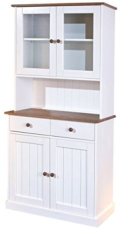 Inter Link – Vitrinenschrank – Buffet-Schrank – Esszimmerschrank – Geschirrschrank - Laudhausstil – Massivholz FSC – 4 Türen – 2 Schubladen – Westerland - 5.2, Weiss / Sepia