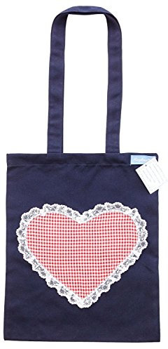 Ringelsuse Einkaufstasche Herzensangelegenheit Stoff Lange Henkel Blau Herz Rot Weiß Kariert 33 x 26 cm Baumwolle Fairtrade