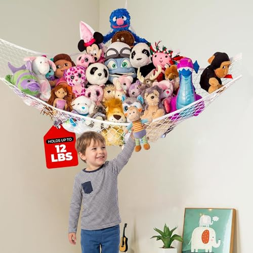 Lilly's Love Teddy hängmatta | Leksakshängmatta för fyllda djur | mjuk leksaksförvaring | sött rum, sovrum och heminredning | stor (vit)