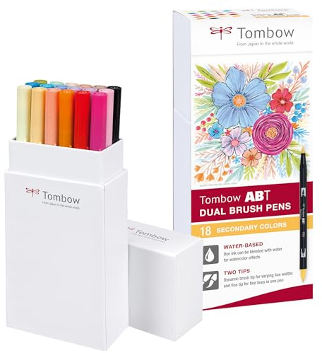 Tombow ABT-18P-2 Fasermaler Dual Brush Stift mit zwei Spitzen, 18er Set, Sekundärfarben
