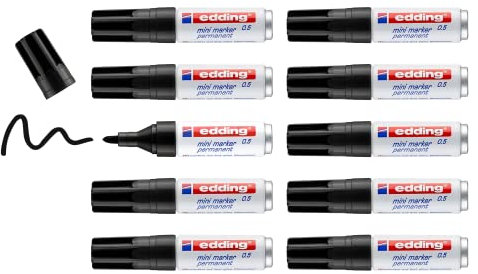 edding 0.5 mini Permanentmarker - schwarz - 10 Stifte - feine Rund-Spitze 1 mm - wasserfest, schnell-trocknend - wischfest - Mini-Marker für Karton, Kunststoff, Holz, Metall, Stein, Leinwand