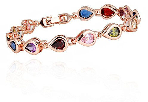 Crystalline Azuria Kvinnor 18ct Rosé Guldpläterad Tårdroppe Flerfärgad Zirkoniumkristaller Tennisarmband